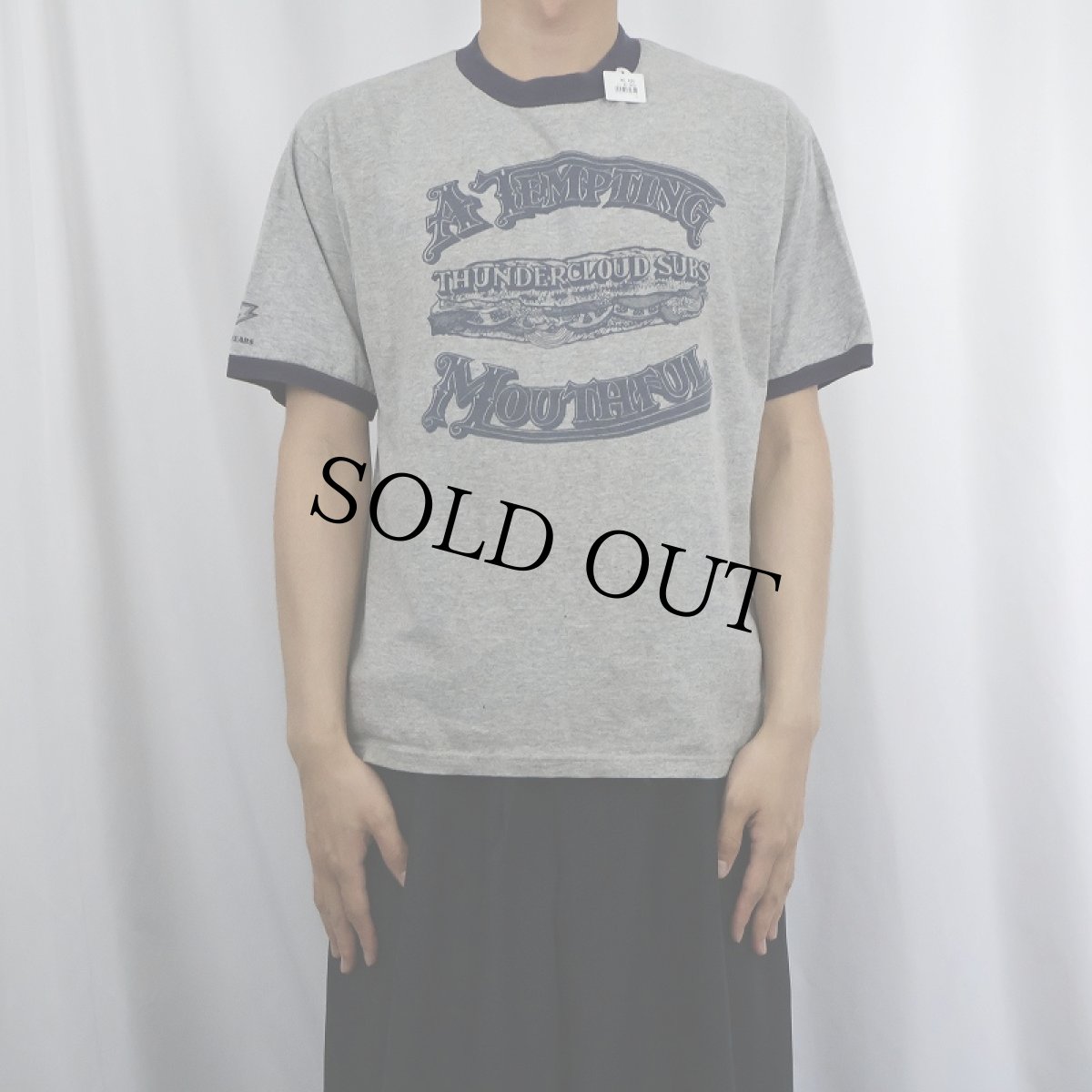 画像3: 2000's AUTSIN 飲食店 ロゴプリントリンガーTシャツ M (3)