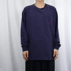 画像2: 90's POLO Ralph Lauren USA製 ロゴ刺繍 ポケットロンT NAVY L (2)