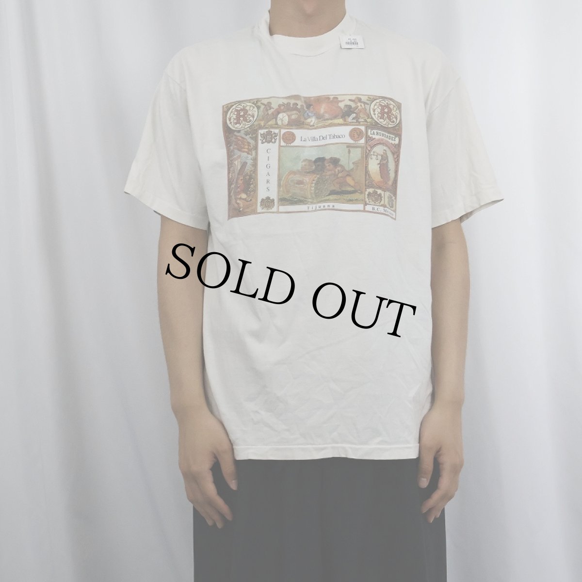 画像2: 90's La VIlla Del Tabaco USA製 タバコ屋 イラストプリントTシャツ L (2)