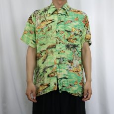 画像2: 70's HAWAIIAN HOLIDAY オールオーバーパターン レーヨンアロハシャツ L (2)