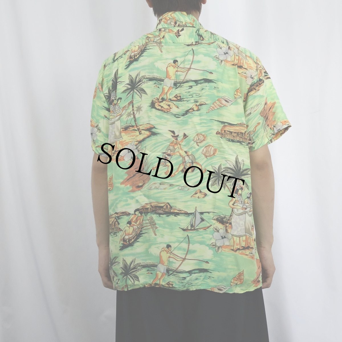 画像3: 70's HAWAIIAN HOLIDAY オールオーバーパターン レーヨンアロハシャツ L (3)