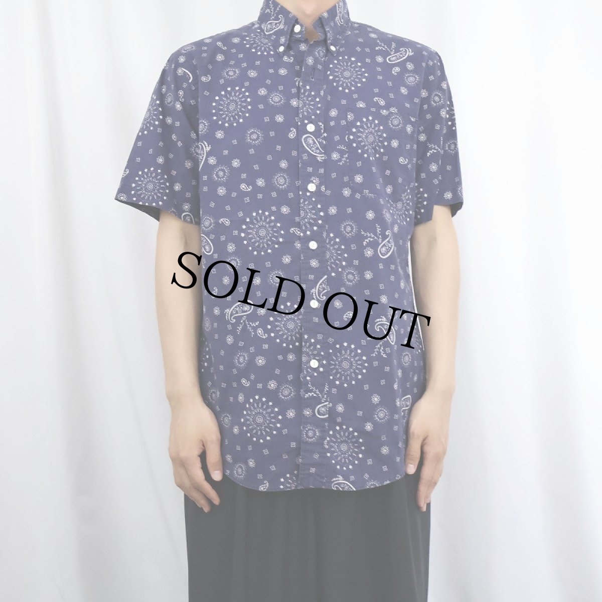 画像2: Ralph Lauren "CUSTOM FIT" 猫目ボタン ペイズリー柄 コットンボタンダウンシャツ NAVY M (2)