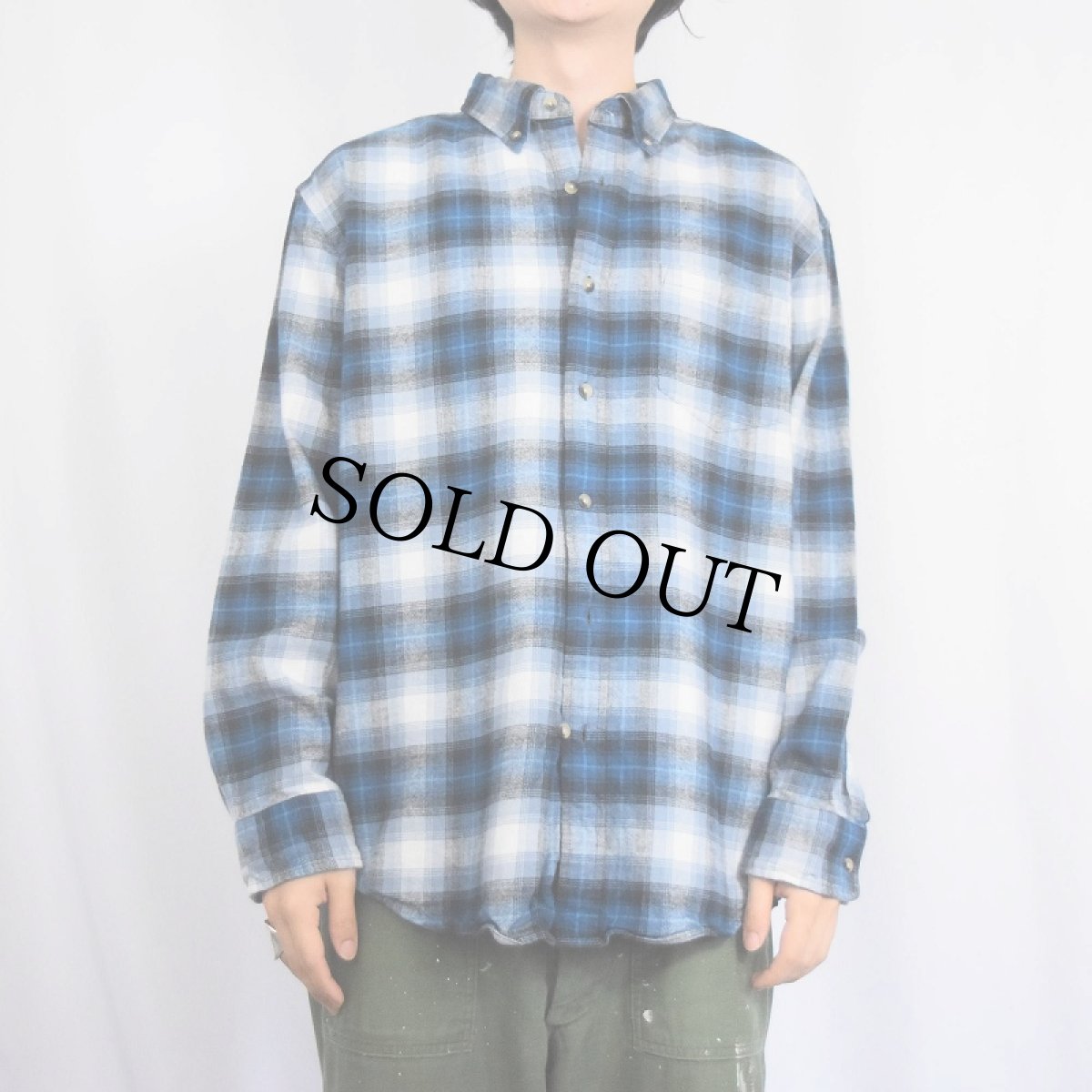 画像2: PENDLETON "MASON" オンブレーチェック柄 コットンボタンダウンシャツ L (2)