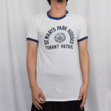 画像2: 60's〜 USA製 "ST.MARY'S PARK HOUSES TENANT PATROL" プリントリンガーTシャツ L (2)