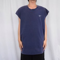 画像2: 90's NIKE USA製 ロゴ刺繍 ノースリーブTシャツ NAVY XXL (2)
