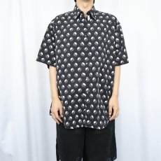 画像2: PERRY ELLIS キューブ柄 コットンシャツ BLACK XL (2)
