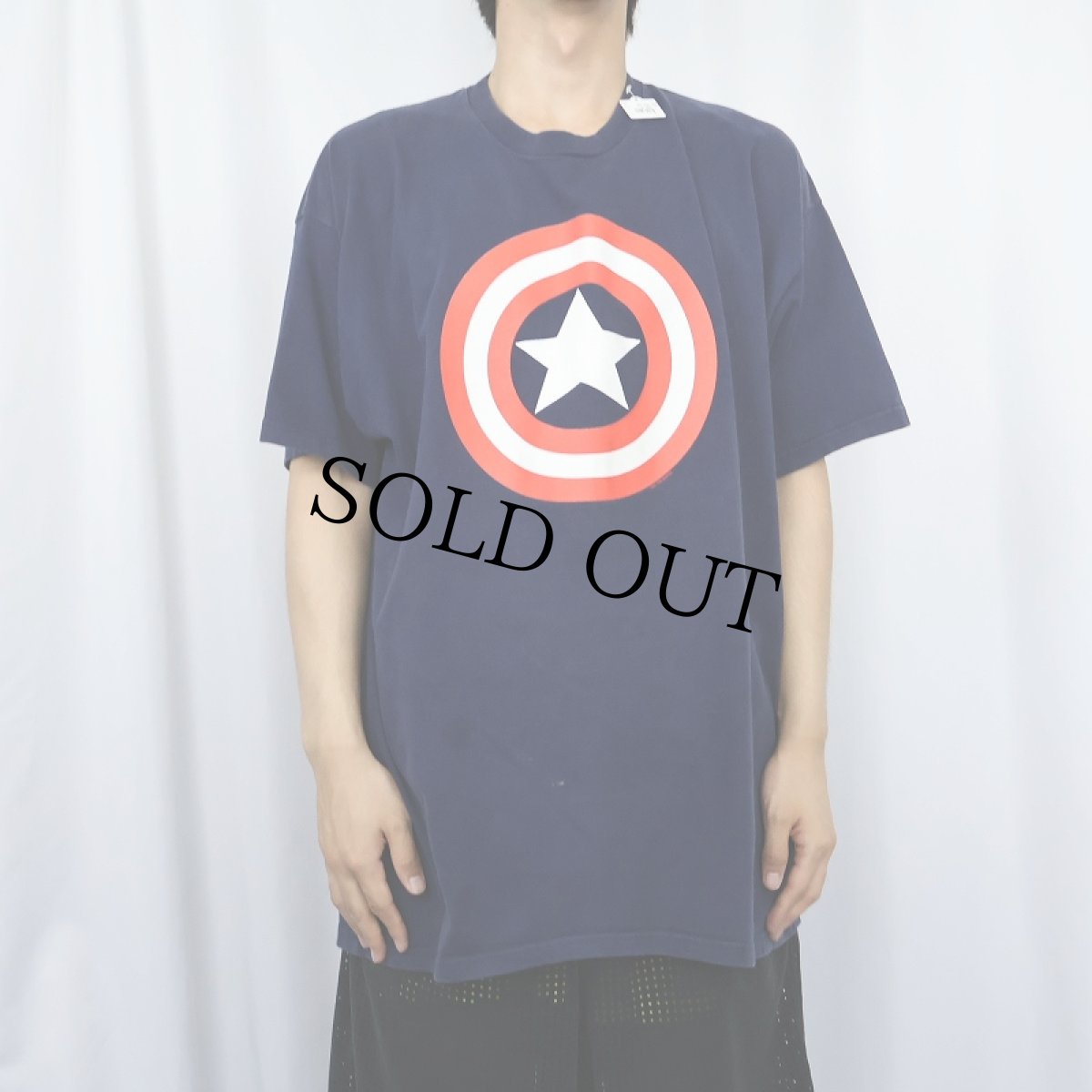 画像2: 90's MARVEL Captain America ロゴプリントTシャツ NAVY XL (2)