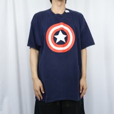 画像2: 90's MARVEL Captain America ロゴプリントTシャツ NAVY XL (2)