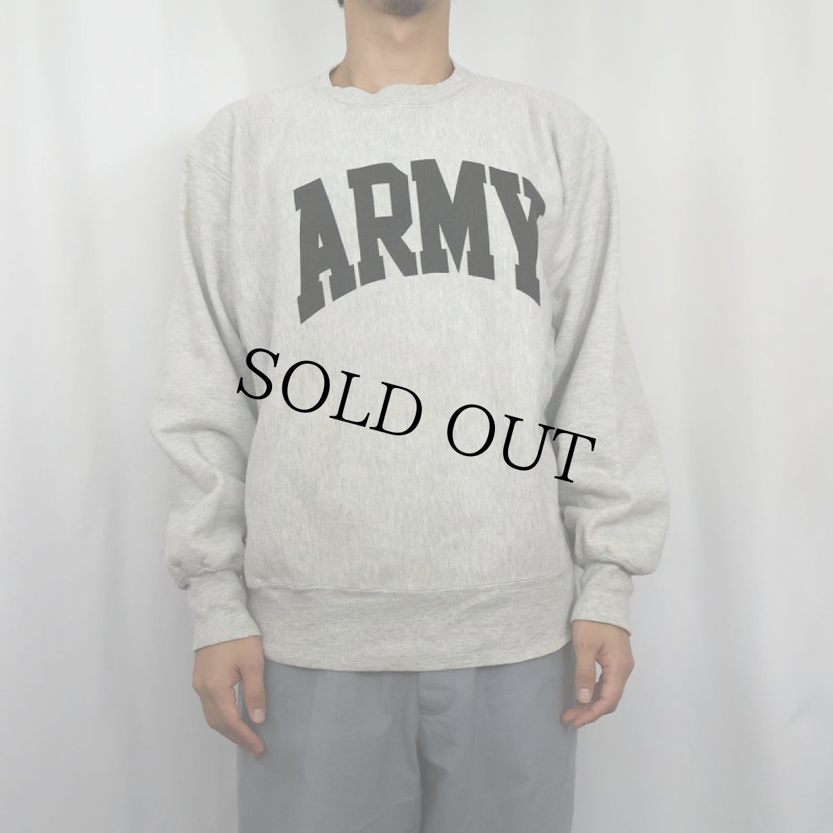 画像2: 80's Champion REVERSE WEAVE トリコタグ USA製 "ARMY" 染み込みプリントスウェット L (2)