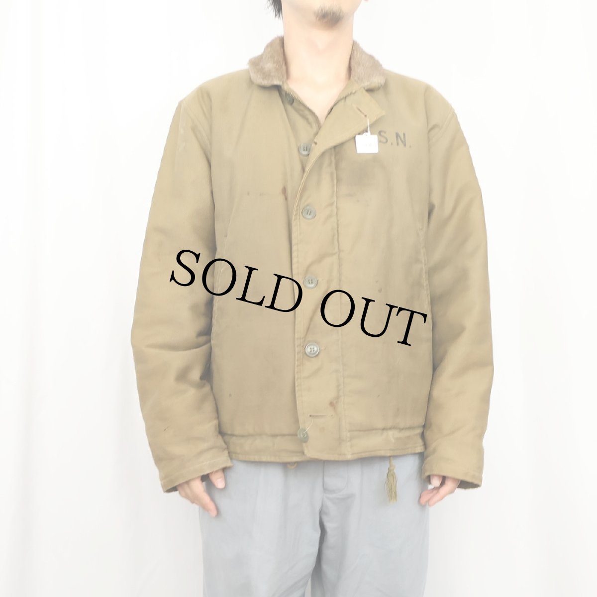 画像2: 40's U.S.NAVY N-1 ステンシル入り デッキジャケット SIZE40 (2)