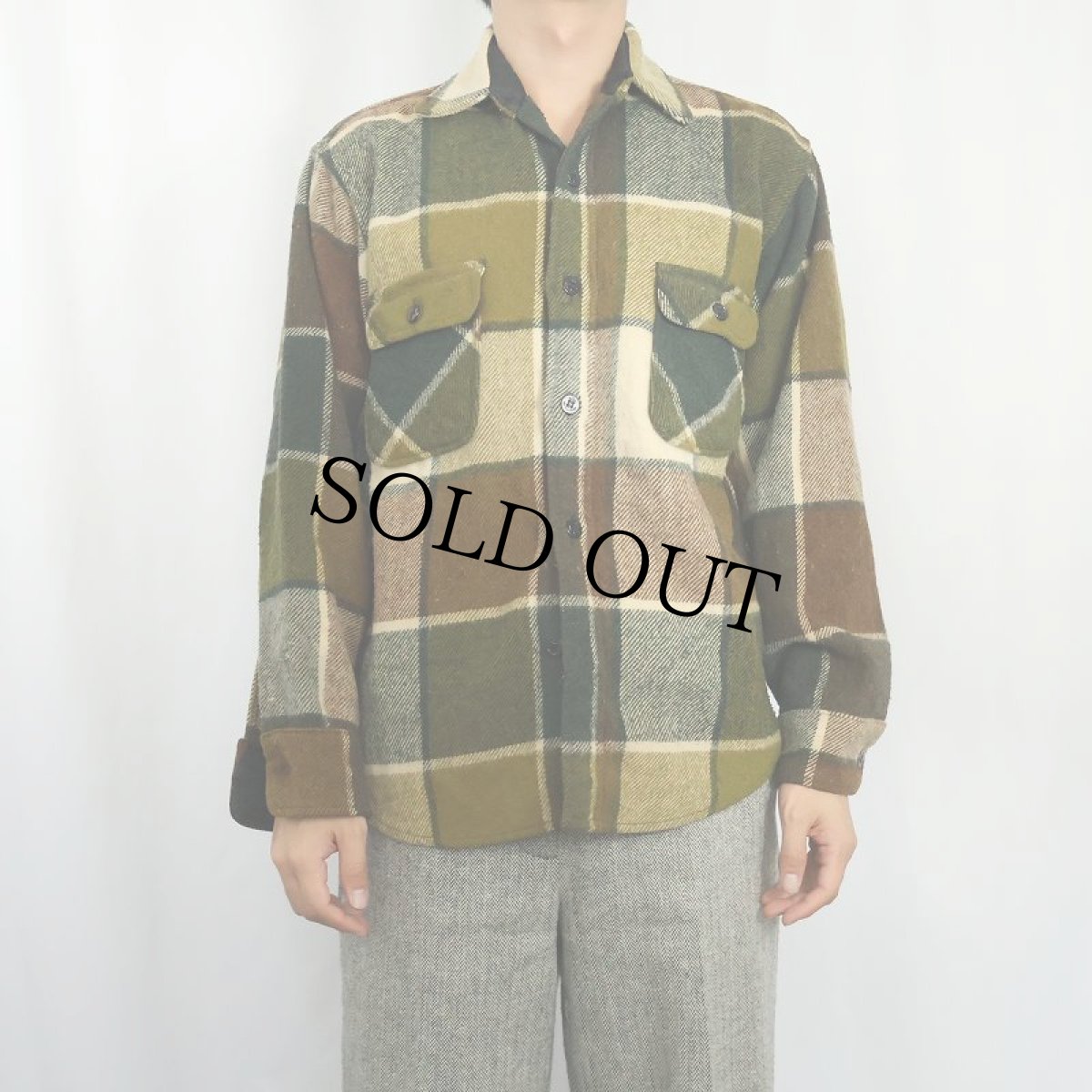 画像2: 80's MANSTYLE チェック柄 CPOシャツジャケット M (2)