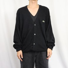 画像2: 80's IZOD LACOSTE USA製 ロゴ刺繍 アクリルニットカーディガン BLACK XL (2)