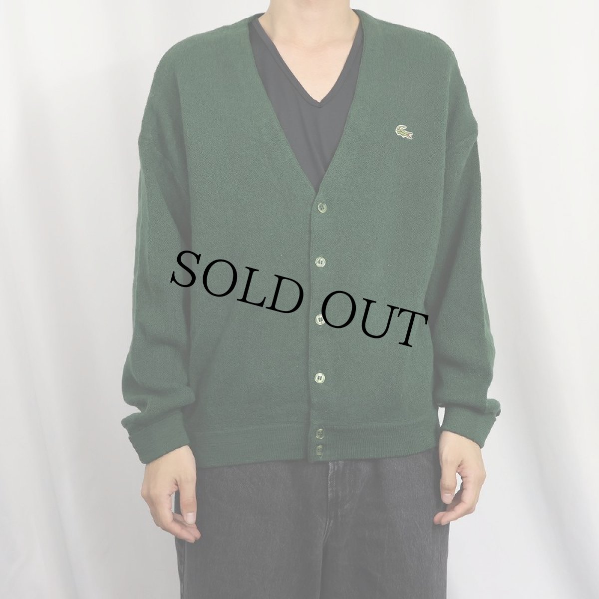画像2: 70〜80's CHEMISE LACOSTE FRANCE製 ロゴ刺繍 ウールニットカーディガン GREEN SIZE4 (2)