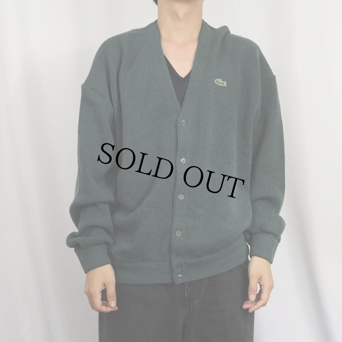 画像2: 70〜80's CHEMISE LACOSTE FRANCE製 ロゴ刺繍 ウールニットカーディガン SIZE5 (2)