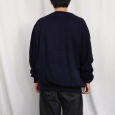画像3: 70〜80's CHEMISE LACOSTE SPAIN製 ロゴ刺繍 ウールニットカーディガン NAVY (3)
