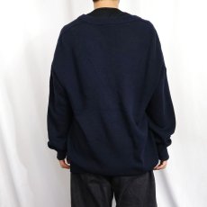 画像3: 90's LACOSTE FRANCE製 ロゴ刺繍 ウールニットカーディガン NAVY SIZE6 (3)