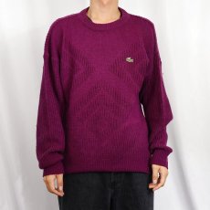 画像2: 70〜80's CHEMISE LACOSTE FRANCE製 柄編み ウールニットセーター SIZE4 (2)