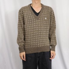 画像3: 70〜80's CHEMISE LACOSTE FRANCE製 総柄 Vネック ウールニットセーター SIZE4 (3)