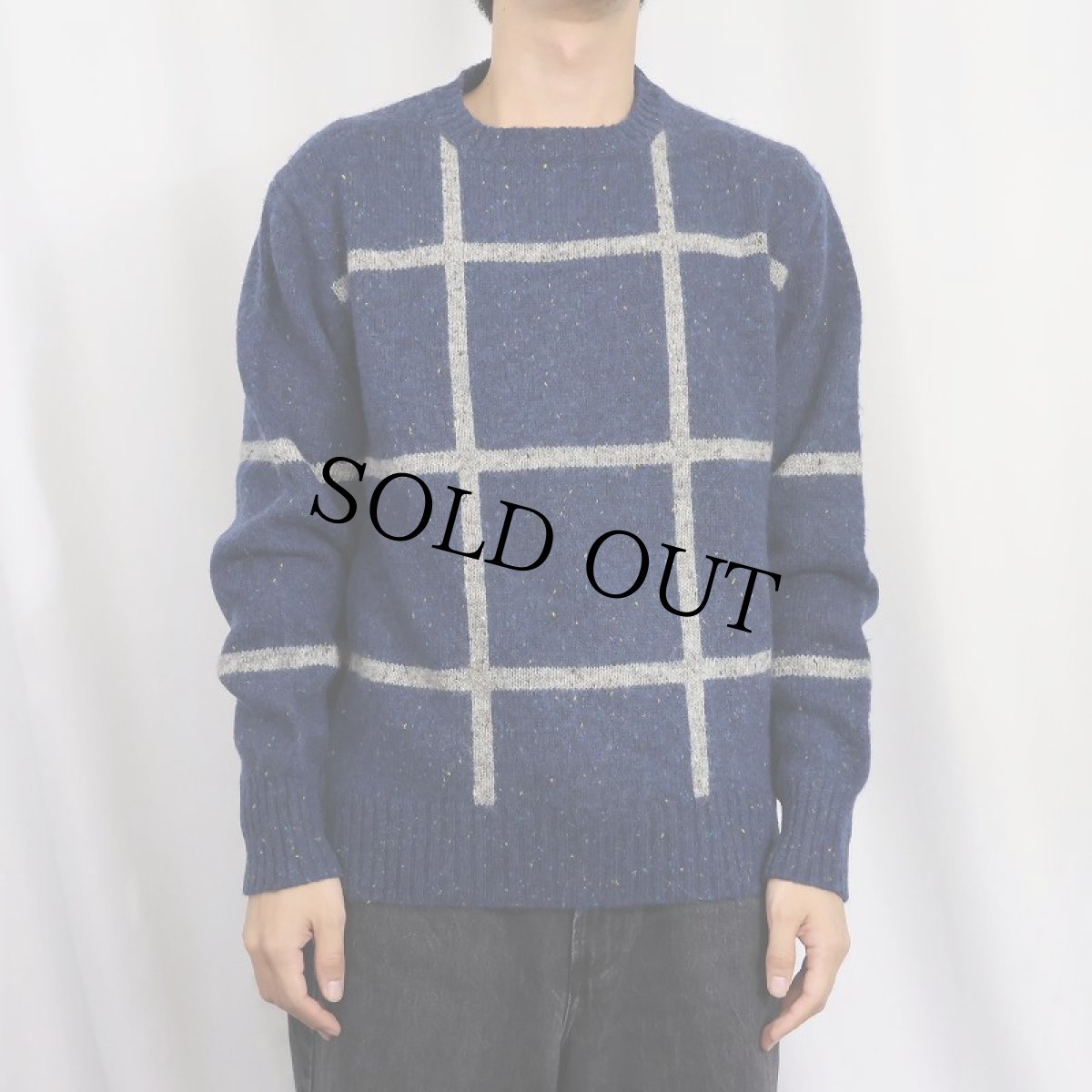 画像3: 80's PURITAN 格子柄 カラーネップ混 ウールニットセーター NAVY L (3)