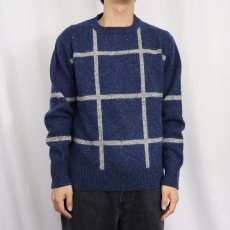 画像3: 80's PURITAN 格子柄 カラーネップ混 ウールニットセーター NAVY L (3)