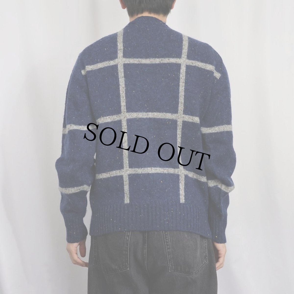 画像4: 80's PURITAN 格子柄 カラーネップ混 ウールニットセーター NAVY L (4)