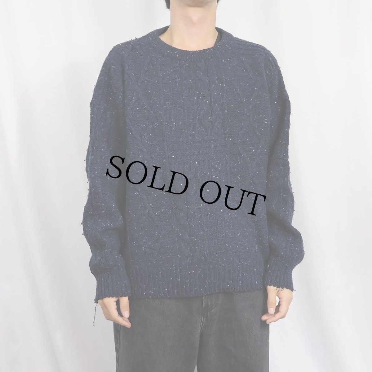 画像2: 90's〜 FOR SAIL カラーネップ混 ケーブルニットセーター NAVY (2)