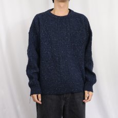 画像2: 90's〜 FOR SAIL カラーネップ混 ケーブルニットセーター NAVY (2)