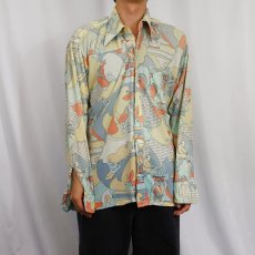 画像2: 70's Sutton Place 総柄 ナイロンシャツ XL (2)