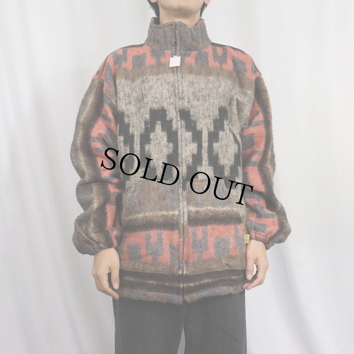 画像3: 〜90's MOLINA INDIAN DRAWIN ネイティブ柄 シャギーニットジャケット XL (3)
