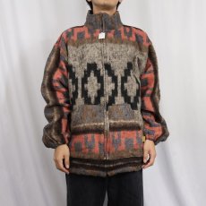 画像3: 〜90's MOLINA INDIAN DRAWIN ネイティブ柄 シャギーニットジャケット XL (3)