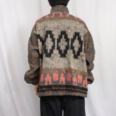 画像4: 〜90's MOLINA INDIAN DRAWIN ネイティブ柄 シャギーニットジャケット XL (4)