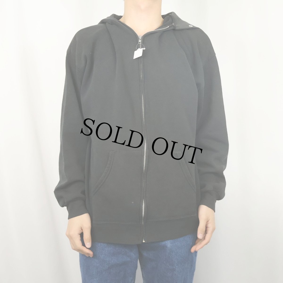 画像2: 90's JERZEES USA製 無地スウェットジップパーカー BLACK XL (2)