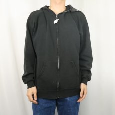 画像2: 90's JERZEES USA製 無地スウェットジップパーカー BLACK XL (2)