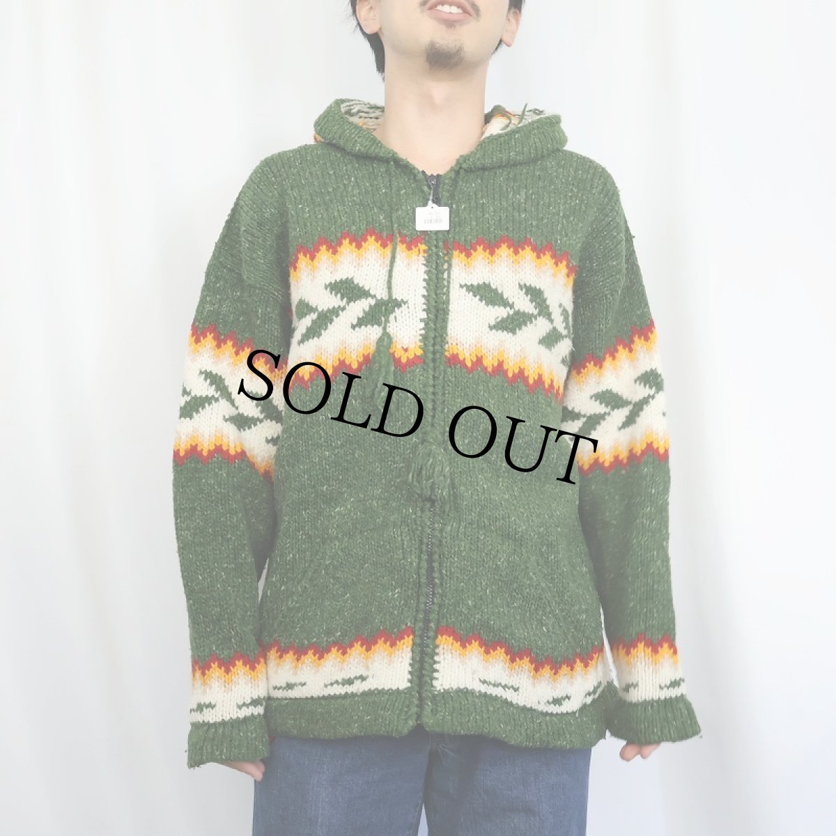 画像4: 90〜2000's EARTH RAGZ 総柄 ウールニットパーカー XL (4)