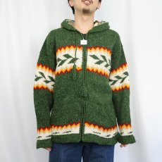 画像4: 90〜2000's EARTH RAGZ 総柄 ウールニットパーカー XL (4)