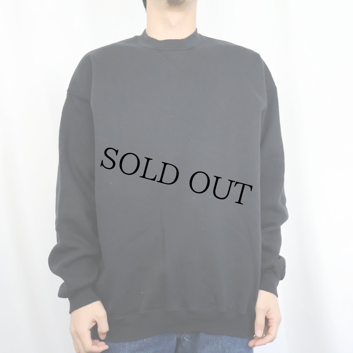 画像2: 90's DISCUS ATHLETIC 前V 無地スウェット BLACK XL (2)