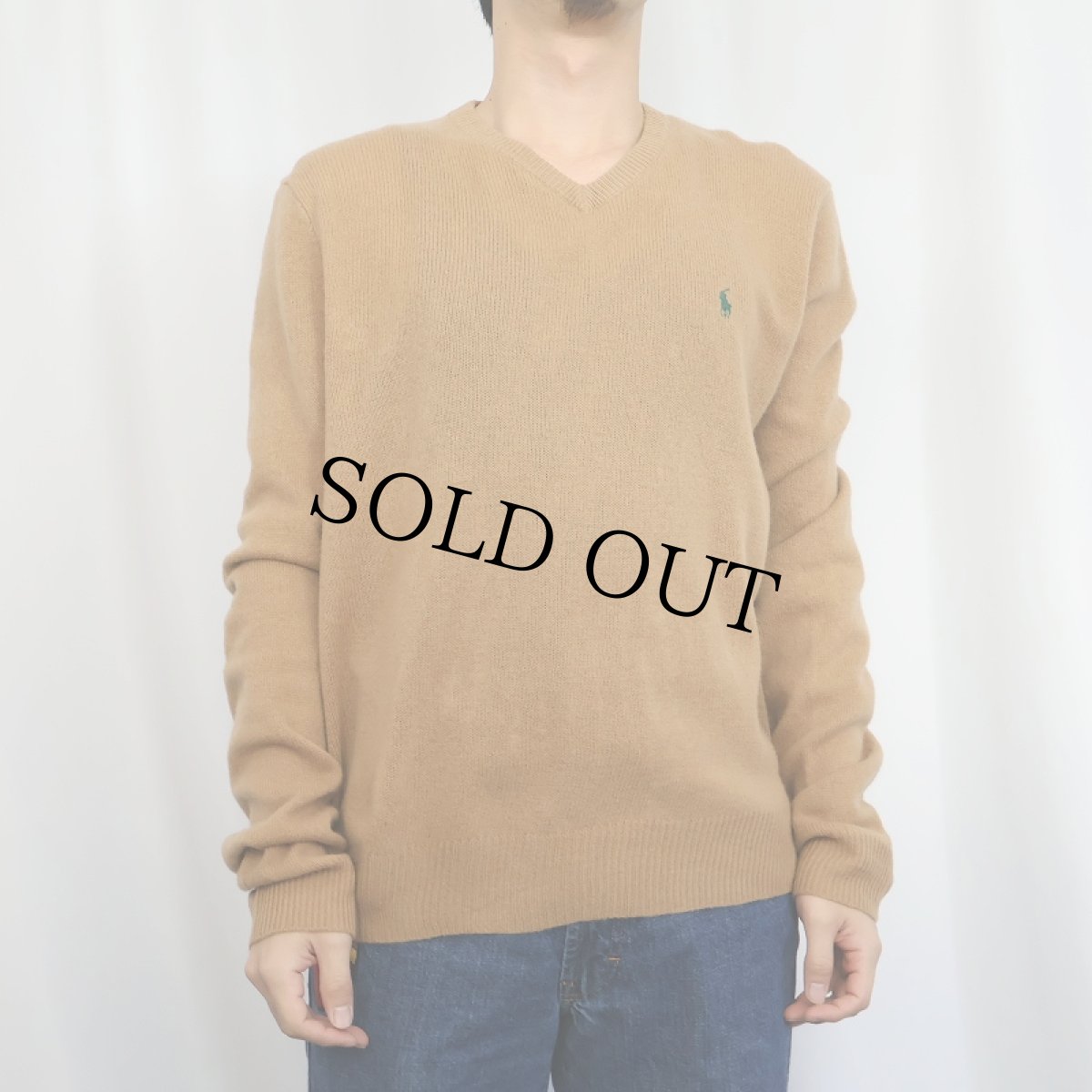 画像2: POLO Ralph Lauren ロゴ刺繍 Vネック ウールニットセーター M (2)