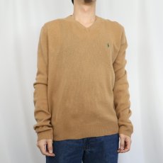 画像2: POLO Ralph Lauren ロゴ刺繍 Vネック ウールニットセーター M (2)