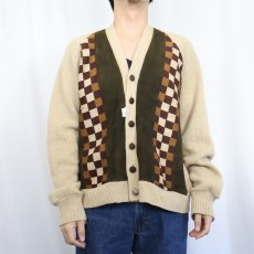 画像2: 〜70's Pelle di Moda by FORMAN "2PLY WOOL" スエード切り替え ウールニットカーディガン L (2)