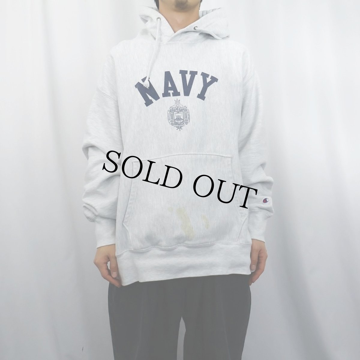 画像2: Champion REVERSE WEAVE "NAVY" プリントスウェットフーディー XL (2)