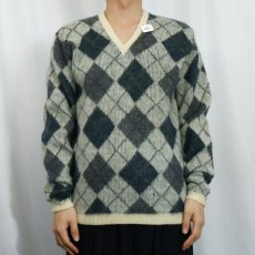 画像2: 60's Jantzen USA製 アーガイル柄 ウール×モヘア Vネックニットセーター XL (2)