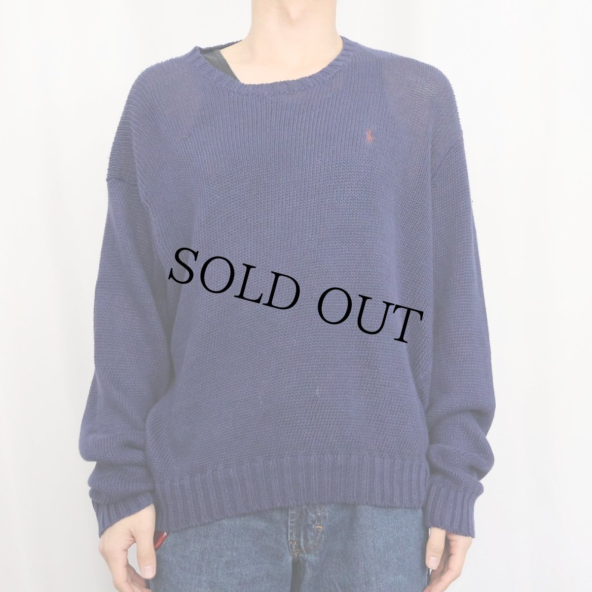 画像2: POLO Ralph Lauren ロゴ刺繍 リネンニットセーター NAVY L (2)