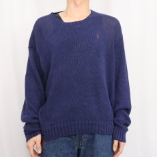 画像2: POLO Ralph Lauren ロゴ刺繍 リネンニットセーター NAVY L (2)