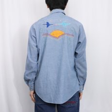 画像4: 70's BIG MAC JCPenney ハンド刺繍 シャンブレーワークシャツ M (4)