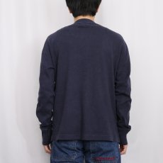 画像3: POLO Ralph Lauren 猫目ボタン ヘンリーネックロンT NAVY L (3)