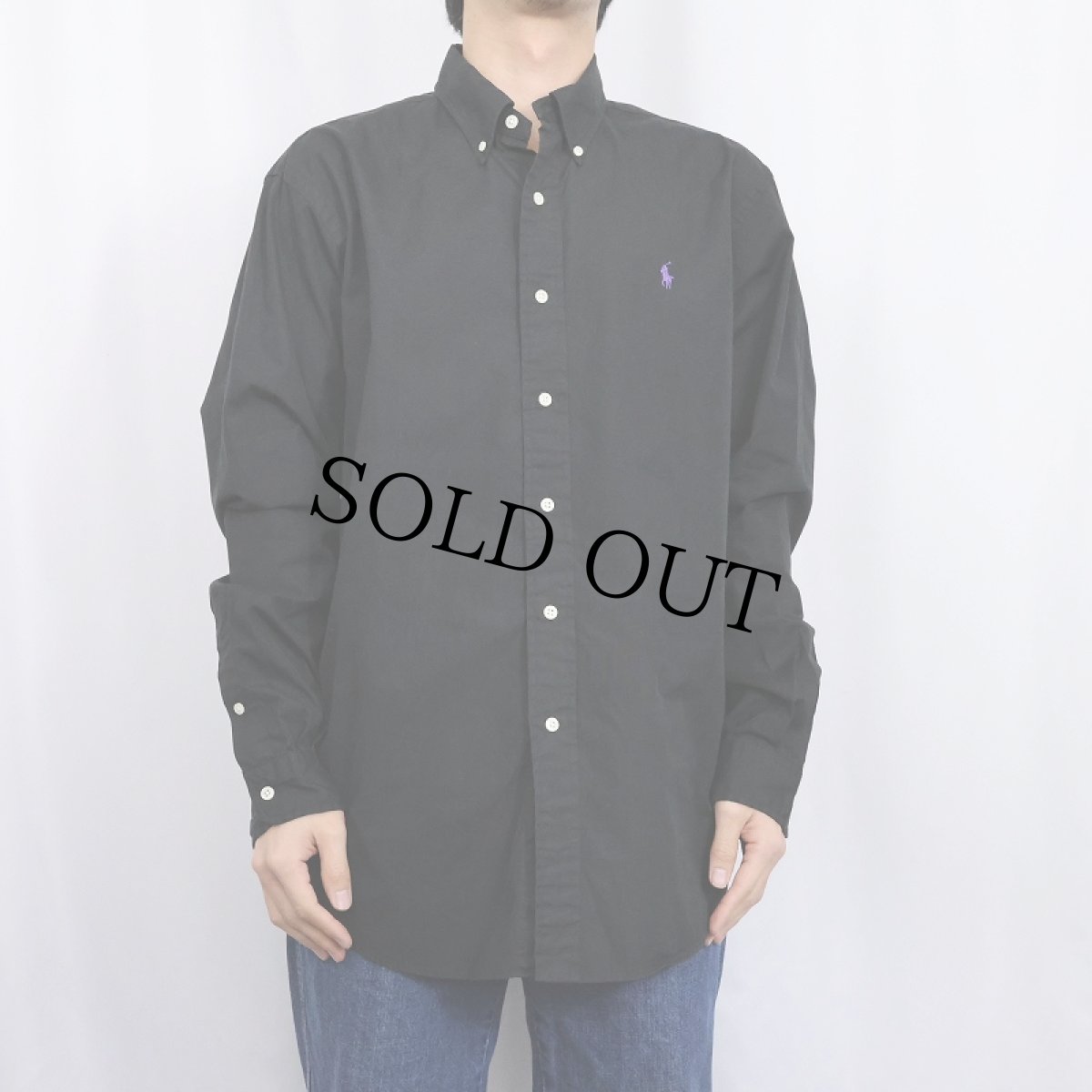 画像2: Ralph Lauren "CLASSIC FIT" コットンボタンダウンシャツ BLACK L (2)