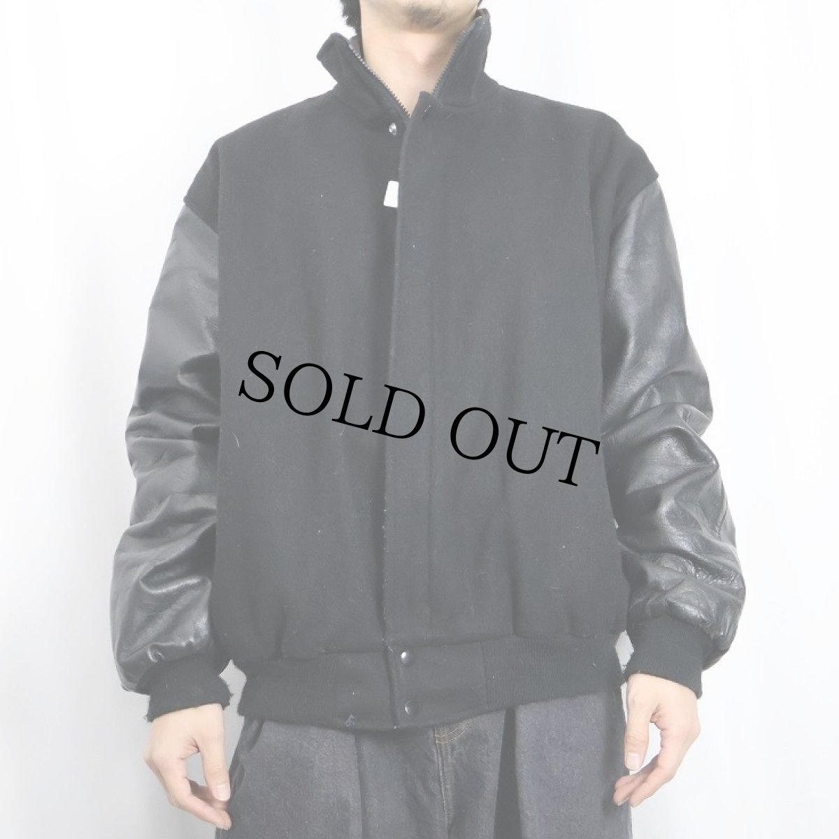 画像3: 90's〜 Big Beat Records レコードレーベル ロゴ刺繍 レザー×メルトンウール スタジャン BLACK XL (3)