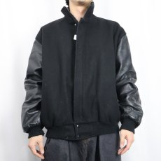 画像3: 90's〜 Big Beat Records レコードレーベル ロゴ刺繍 レザー×メルトンウール スタジャン BLACK XL (3)