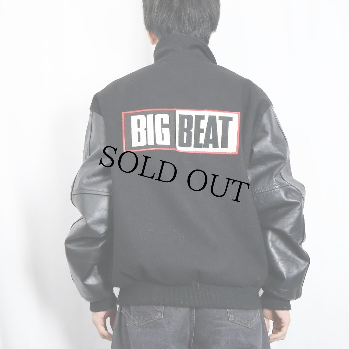 画像4: 90's〜 Big Beat Records レコードレーベル ロゴ刺繍 レザー×メルトンウール スタジャン BLACK XL (4)
