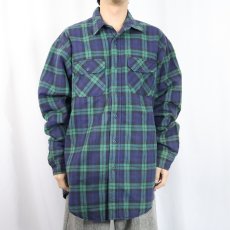 画像2: 80〜90's L.L.Bean USA製 裏キルティング ブラックウォッチチェック柄 ネルシャツ XL (2)